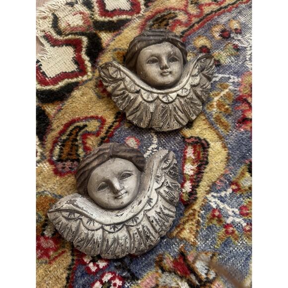 Antique Carved Wood Cherub Angels Pair • Architectural Salvage • European 1800s - Picture 10 of 16